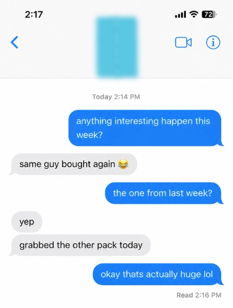 Customer describing a repeat purchase