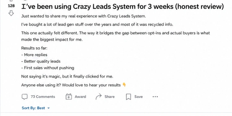 Reader review of Crazy Leads System after three weeks